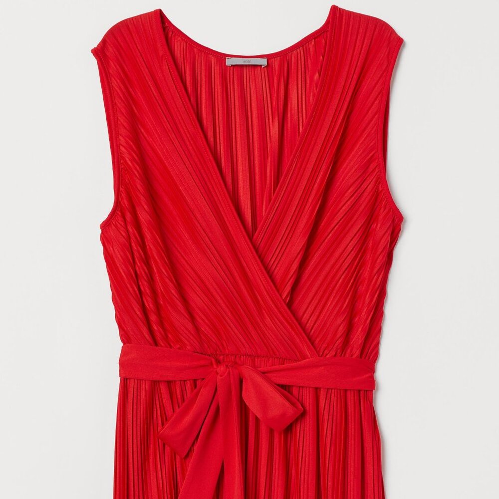 Vibrant Red H&M Sleeveless Top Deep V & Tie Waist